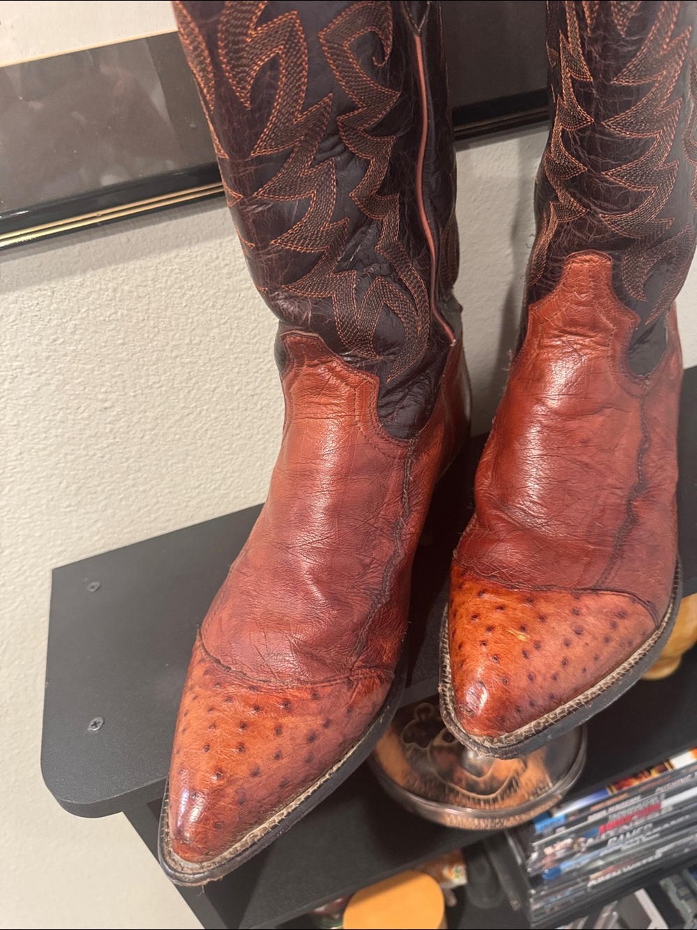 TONY LAMATwo-Tone Brown Leather w/ OSTRICH VAMP Western  Boots-11D - Picture 2 of 6